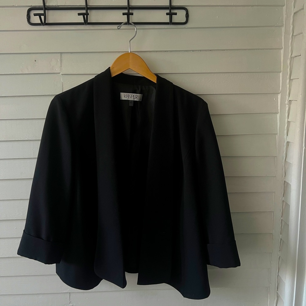 Kasper Black 3/4 Sleeve Black Blazer